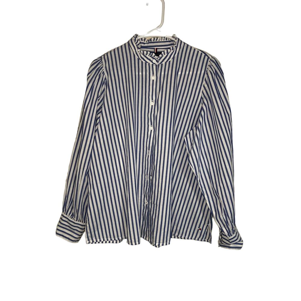 Tommy Hilfiger Cotton Navy and White Striped Blouse Size Small